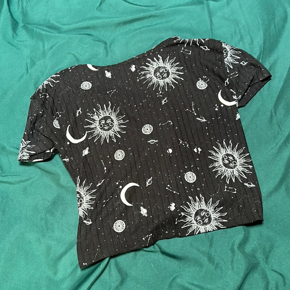Black Open Back Sun and Moon Crop Top